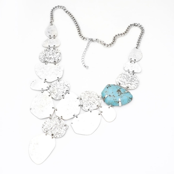 NEW Boho Western Turquoise Abstract Metal Statement Necklace - Picture 4 of 8